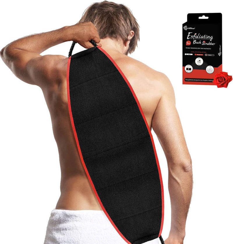 Evridwear Exfoliating Body Scrubber with Handles Back Washer Back Scrubber for Shower Bath Dry Skin Whole Body Deep Clean Men Women(Moderate) Red