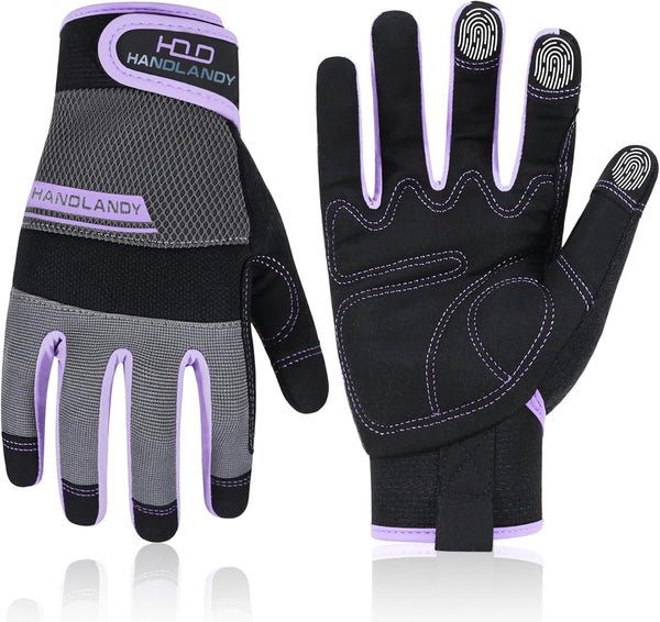 HANDLANDY Women Safety Work Gloves Utility Touch Screen Working Grip Glove for Yardwork Gardening Breathable Mechanic Gloves