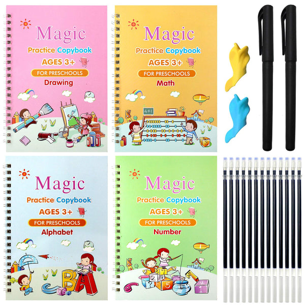 5 PCS Grooved Writing Books for Kids Children Reusable Magic Practice Copy Book Writing Workbook Magic Ink Copy Books for Preschool Tracing Letter