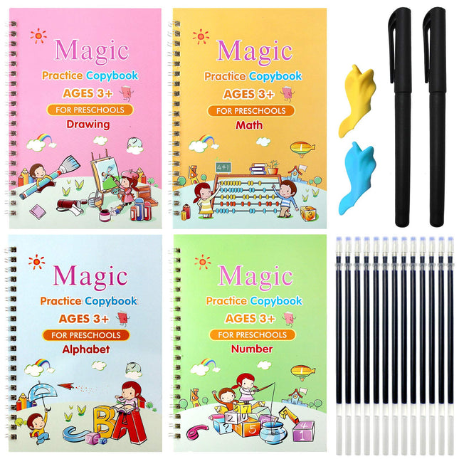 5 PCS Grooved Writing Books for Kids Children Reusable Magic Practice Copy Book Writing Workbook Magic Ink Copy Books fo