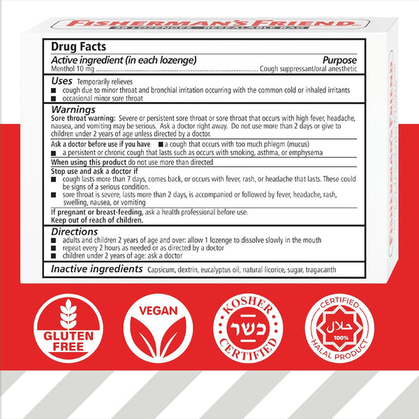 Fisherman'S Friend Cough Drops, Cough Suppressant and Sore Throat Lozenges, Original Extra Strong, 10Mg Menthol, 228 Drops (6 Packs of 38)