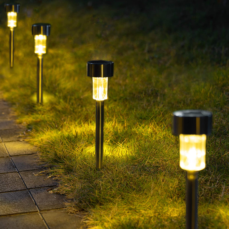 GIGALUMI Solar Pathway Lights, Stainless Steel IP44 Waterproof Auto On/Off Outdoor LED Solar Landscape Lights for Garden, Yard, Patio, Path and