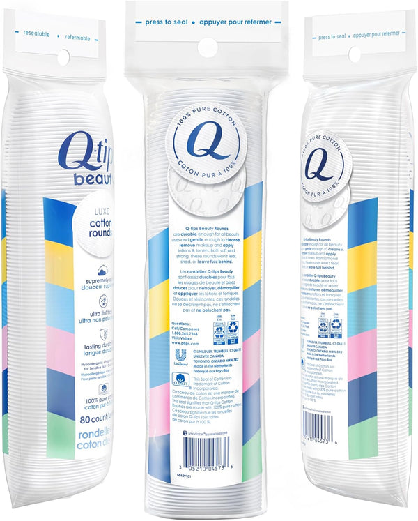 Q-Tips Beauty Luxe Cotton Rounds 80 Count 4-Pack â Hypoallergenic Makeup Remover Pads, Beauty & Personal Care Essentials