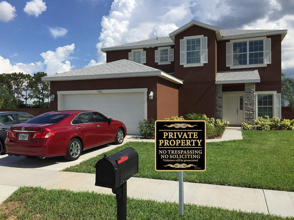 ZHGSERVU No Trespassing Signs Private Property No Soliciting Warning Sign 12” x 12” Heavy 0.40 Aluminum Rust Free Safety Sign Protect Your