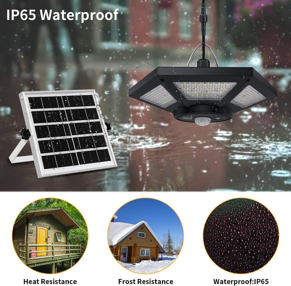 Solar Shed Light Indoor Outdoor Solar Powered Pandent Daytime Work Lights with 5 Lighting Modes & 3 Timers, 180LED Solar Indoor Lights Motion