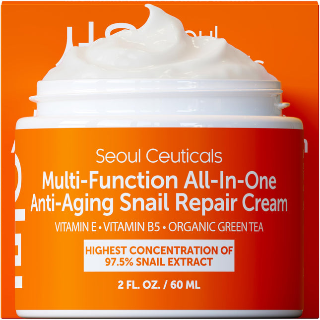 SeoulCeuticals Snail Mucin Moisturizer 97.5% - Korean Skin Care Snail Repair Cream - Day & Night Anti Aging K Beauty Ski