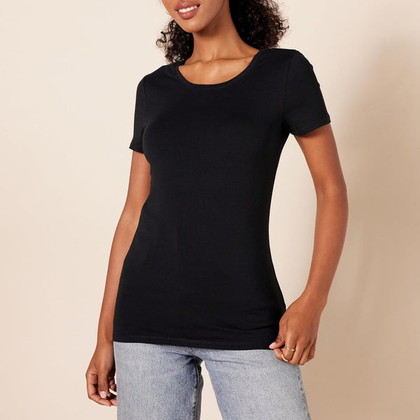 Amazon Essentials Women's Regular-Fit Short-Sleeve Crewneck T-Shirt, Multipacks Crew Neck Pack of 2 Large Black