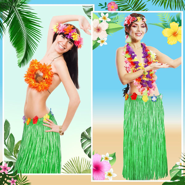 Hawaiian Party Table Skirt Decorations, 2PCS Green Luau Party Table Skirt Decorations, 108 X 29.5" Grass Skirts Luau Party Favors, Luau Table