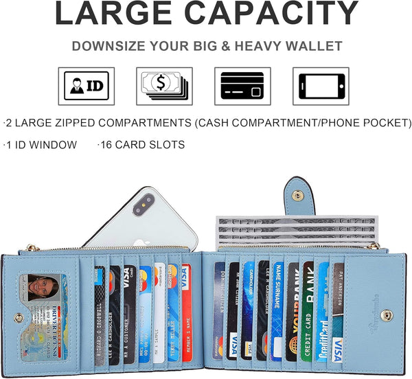 Travelambo Leather Wallets for Women Slim RFID Blocking Bifold Credit Card Holder Wallet