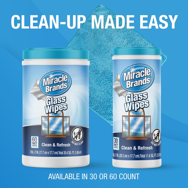 MiracleWipes for Glass, Disposable and Streak Free Cleaning Wipes for Mirrors, Windows, Kitchen, Home, and Auto- 60 Count 60 Count (Pack of 1)