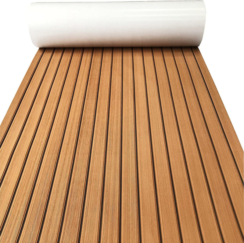 KXKZREN Boat Flooring EVA Foam Decking Sheet Faux Teak Marine Mat Marine Carpet Cooler Tops Non-Slip Self-Adhesive Flooring for Motorboat RV Yacht