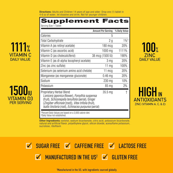 Airborne Vitamin C 1000Mg (Per Serving) - Zesty Effervescent Tablets, Gluten-Free Immune Support Supplement, Echinacea & Ginger, Orange, Citrus,