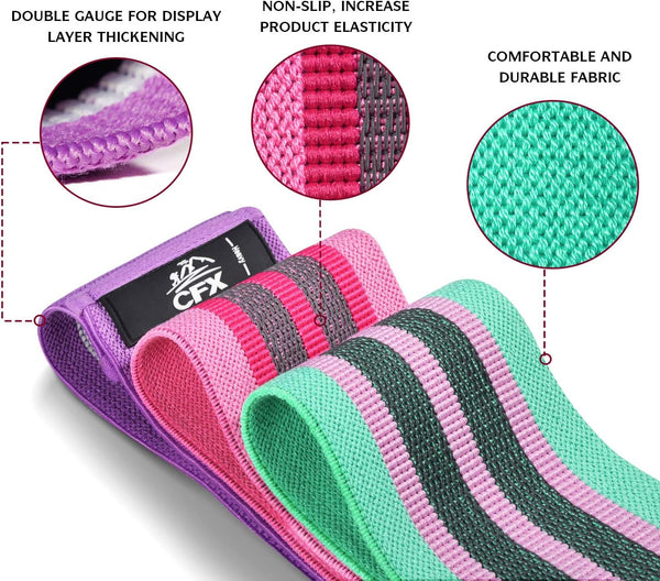 CFX Resistance Bands Set, Exercise Bands with Non-Slip Design for Hips & Glutes, 3 Levels Workout Bands for Women and Men, Booty Bands for Home