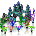 Mechpia 13 Pieces Aquarium Decorations Kit, Fish Tank Decorations Set Small Resin Castle and Rockery Betta Fish Cave Hideout Coral Artificial