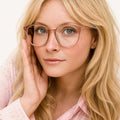 miyya Blue Light Blocking Glasses Women, Fashion Round Transparent Anti Blue Light Glasses with Anti Eyestrain & UV Glare *Flesh Pink Clear