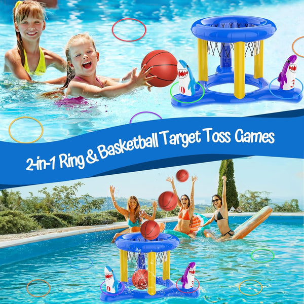 Pool Games Toys Set for Kids, Floating Pool Basketball Hoops & Pool Ring Toss Game, Swimming Pool Toys for Kids Ages 4-8 8-12, Teens, Adults and