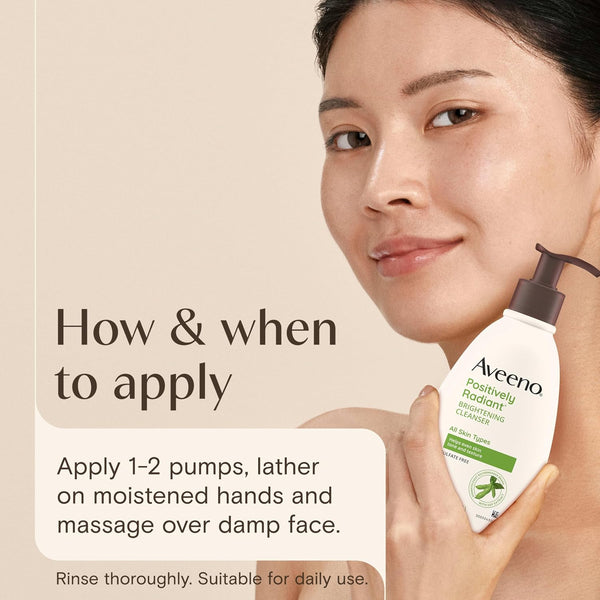 Aveeno Positively Radiant Brightening Facial Cleanser with Moisture Rich Soy Extract, Helps Even Skin Tone & Texture While Gently Lifting Away