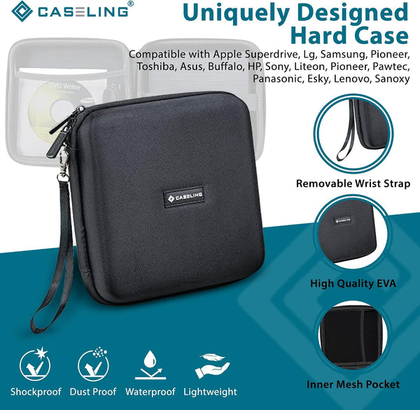 Caseling Hard Case - 7.2"x7.2"x2.2" - for External USB, DVD, CD, Blu-ray Rewriter/Writer and Optical Drives - Portable Carrying Travel Storage