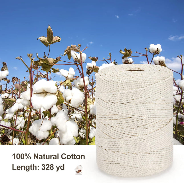 Macrame Cord 4Mm X 328Yd | 100% Natural Cotton Macrame Rope | 4 Strand Twisted Cotton Cord for DIY Crafts Knitting Plant