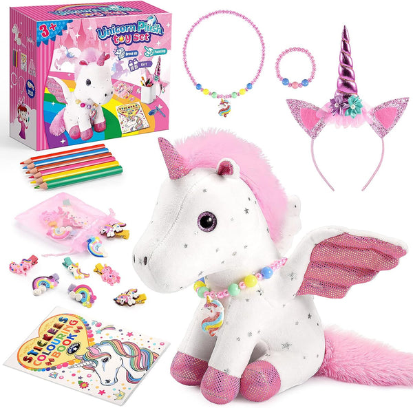 21-Piece Unicorn Gift Set for Girls Ages 3-8 | Soft Plush Stuffed Animals & Dress-Up Accessories Bundle | Idea Birthday Gifts, Christmas Presents,