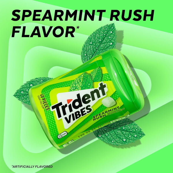 Trident Vibes Spearmint Rush Sugar Free Gum, 4 Bottles of 40 Pieces (160 Total Pieces)