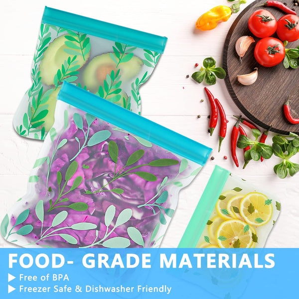 10 Pack Dishwasher Safe Reusable PEVA Food Storage Bags, Leak proof Reusable Freezer Bags for Food Storage Home Organization Traval & Make-up BPA