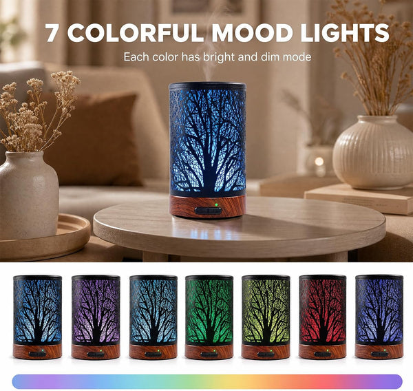EQUSUPRO Essential Oil Diffuser 150ml Black Metal Aromatherapy Oil Diffuser Ultrasonic Cool Mist Diffuser with Auto Shut-Off Protection,7 Colors
