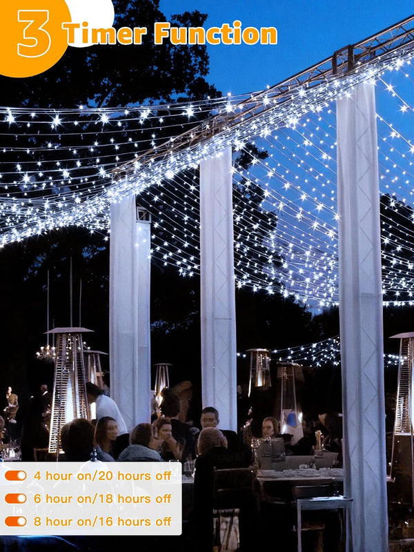 Christmas Lights 600LED 98FT, Waterproof Outdoor String Lights with Remote and Timer, 8 Modes Dimmable Fairy Lights for Indoor Outdoor Wedding