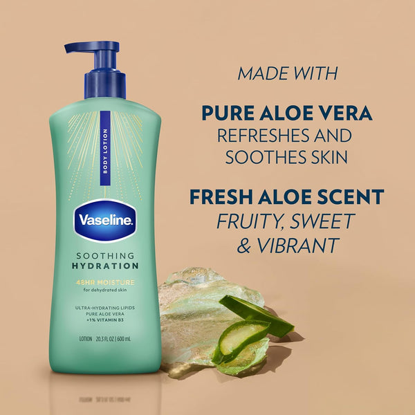 Vaseline Intensive Care Body Lotion Soothing Hydration for Dry Skin with Ultra-Hydrating Lipids + 1% Aloe Vera Extract to Refresh Dehydrated Skin
