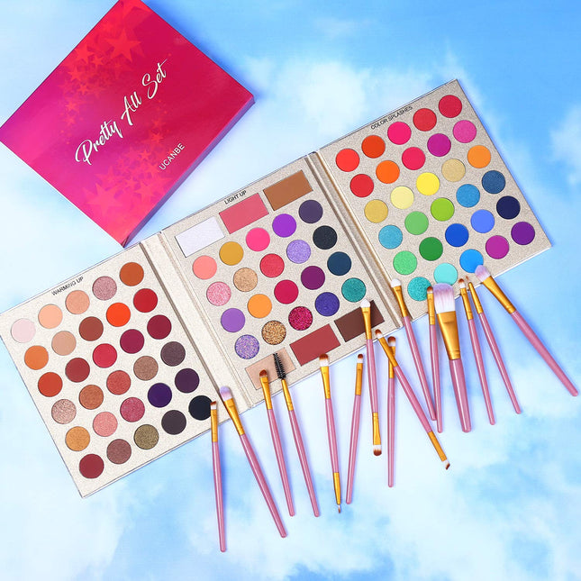 UCANBE Professional 86 Colors Eyeshadow Palette with 15Pcs Makeup Brushes Set Ma