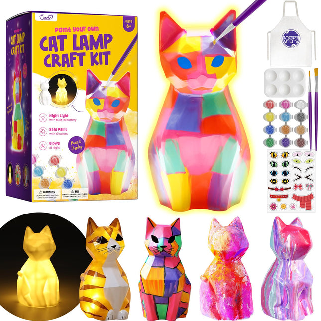 Paint Your Own Cat Lamp Kit, Arts and Crafts for Kids Ages 8-12, Art Supplies Painting kit for Kids 6-12, Cat Night Ligh