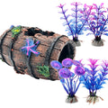 Faeshoo Fish Tank Decoration Betta Fish Tank Decorations Accessories for Aquarium Tank, Starfish Barrel X 1Pc, Aquatic Plants X 4Pcs