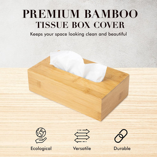JUSK Design Tissue Box Holder - Modern, Minimalist, and Durable Wooden Tissue Box with Sliding Bottom, Easy-Refill- Premium-Quality Bamboo Tissue