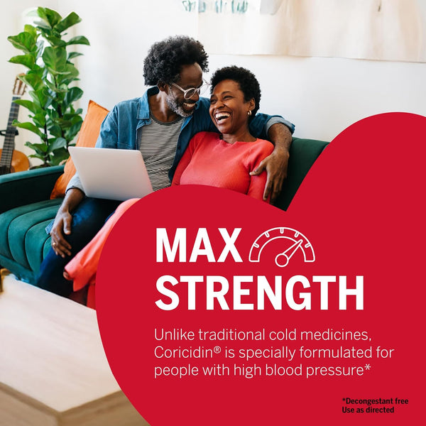 Coricidin HBP Decongestant-Free Cough and Cold Medicine - Specially Designed Relief for High Blood Pressure, Cough, Runny Nose, Sneezing and Cold