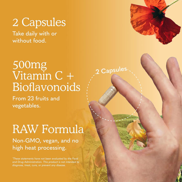 Garden of Life Vitamin Code Raw Vitamin C - 120 Capsules, 500mg Whole Food Vitamin C Capsules + Fruit & Veggie Blend & Probiotics, Supplements for