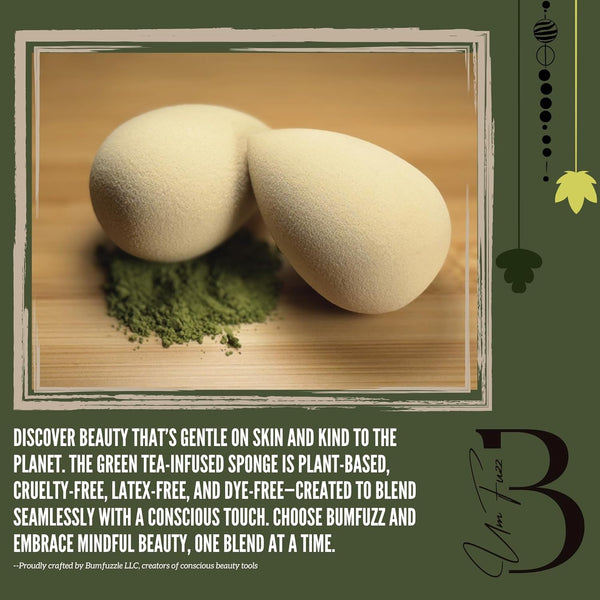 Green Tea Beauty Sponge - Plant-Based, Eco-Friendly, Cruelty-Free, Dye-Free & Latex-Free Blender, Biodegradable & Vegan Makeup Sponge, Makeup