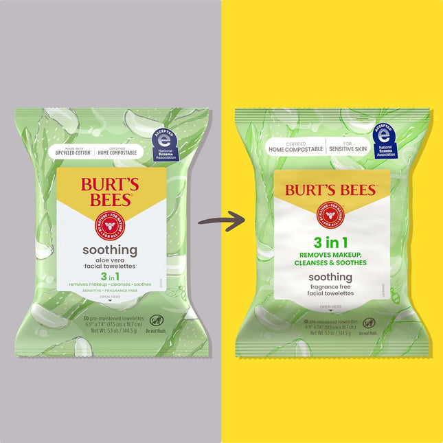 Burt'S Bees, Aloe Vera Face Wipes, for Sensitive Skin, Soothing Makeup Remover &