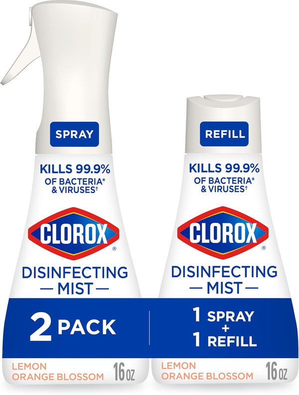 Clorox Disinfecting Mist, Lemon and Orange Blossom, 1 Spray and 1 Refill, 16 oz Each 16 Fl Oz (Pack of 2) Lemon Orange Blossom Starter Kit