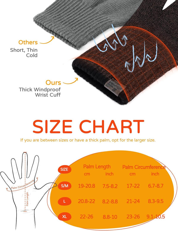Merino Wool Gloves for Men & Women, Touch Screen Warm Gloves Liners Thermal Soft Knit for Driving Running Hiking