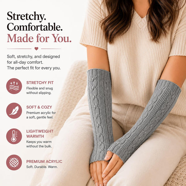 6 Pairs Arm Warmers Long Fingerless Gloves Womens Cable Knit Thermal Yoga Dance Gym Fashion Assorted B