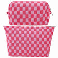GUTGNK 2-Pack Makeup Bag For Women - Large Checkered Knitted Cosmetic Bags&Small Makeup Pouch Aesthetic Design Travel Toiletry Bag Skincare Bag