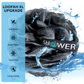 SHOWER BOUQUET Loofah-Charcoal Bath-Sponge-4-Pack Extra-Large 75g Soft Mesh | Black Luffa Loufa Loofa Puff Set / Exfoliating Body Scrubber Lufas