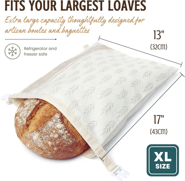 Nectar & Nest Reusable Bread Bags for Homemade Bread (2 Pack) - XL Cotton Beeswax Bags, Sourdough Bag, Beeswax Bag, Sourdough Storage