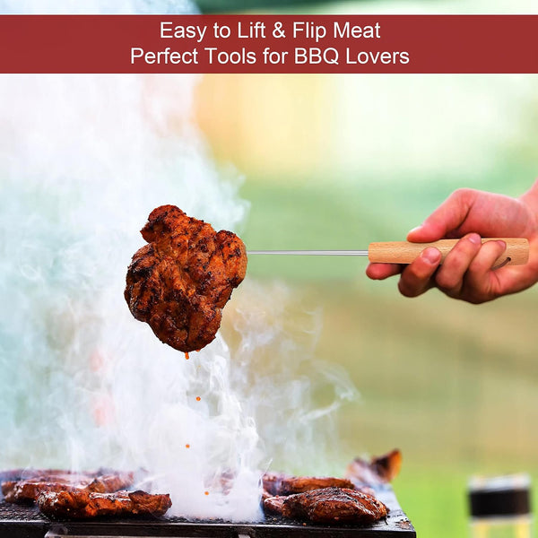 Leonyo 2 Pack Pigtail Food Flipper, 12 Inch Meat Hook Flippers Turners with Stainless Steel Shafts, Substitutes of Grill Tongs, Spatulas, Forks