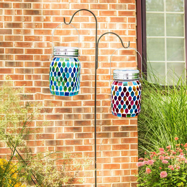 Solar Mosaic Glass Solar Hanging Lantern, Waterproof Outdoor Garden Light | Handcrafted blue mosaic solar hanging lantern projects beautiful