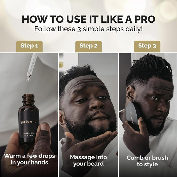 Golden Grooming Beard Oil for Men - Natural Beard Conditioner with Sweet Almond, Golden Jojoba & Argan Oil - Hydrating Beard Softener with Vitamin