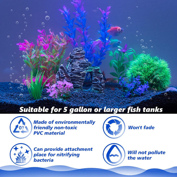 Ameliade Aquarium Artificial Plastic Plants Decorations and Rock Cave Decor Set Goldfish Betta Fish Tank Accessories Small Large Fish Bowl