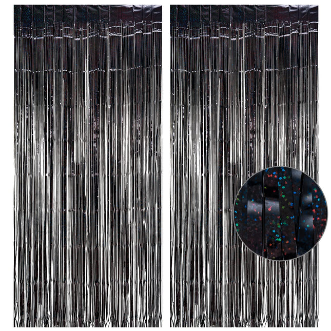 Black Tinsel Curtain Party Backdrop - GREATRIL Party Streamers Backdrop Foil Fringe Curtains for Birthdays/Wizard Hallow