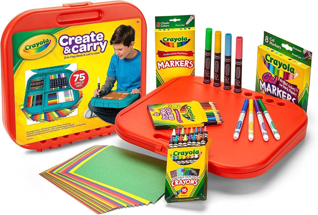 Crayola Create 'N Carry Art Set (75Pcs), 2-In-1 Lap Desk & Carrying Case, Art Ki
