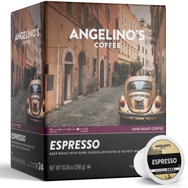 Angelino'S Coffee Espresso Pods Keurig Compatible - 24 Count, Dark Roast Coffee for Keurig K-Cup Brewers, Cafe Style, Be